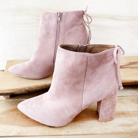 Corina Pin Faux Suede Boots NWOB NEW 40/9.5 Mauve Heels - Picture 1 of 8